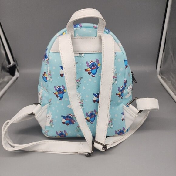 LOUNGEFLY DISNEY STITCH SCRUMP SNOWMAN MINI BACKPACK Blue Bag - Picture 6 of 12